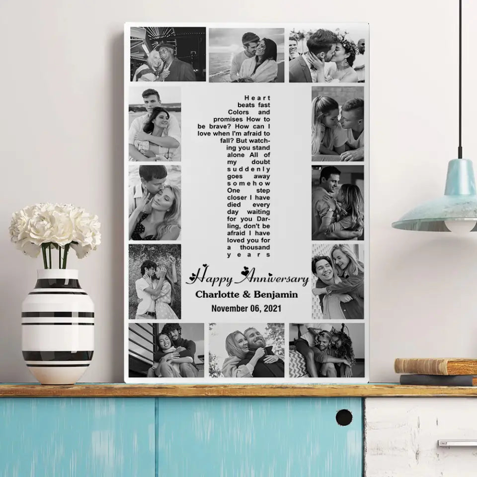 1 Year Anniversary Song Lyrics Photo Collage Personalized Canvas Poster