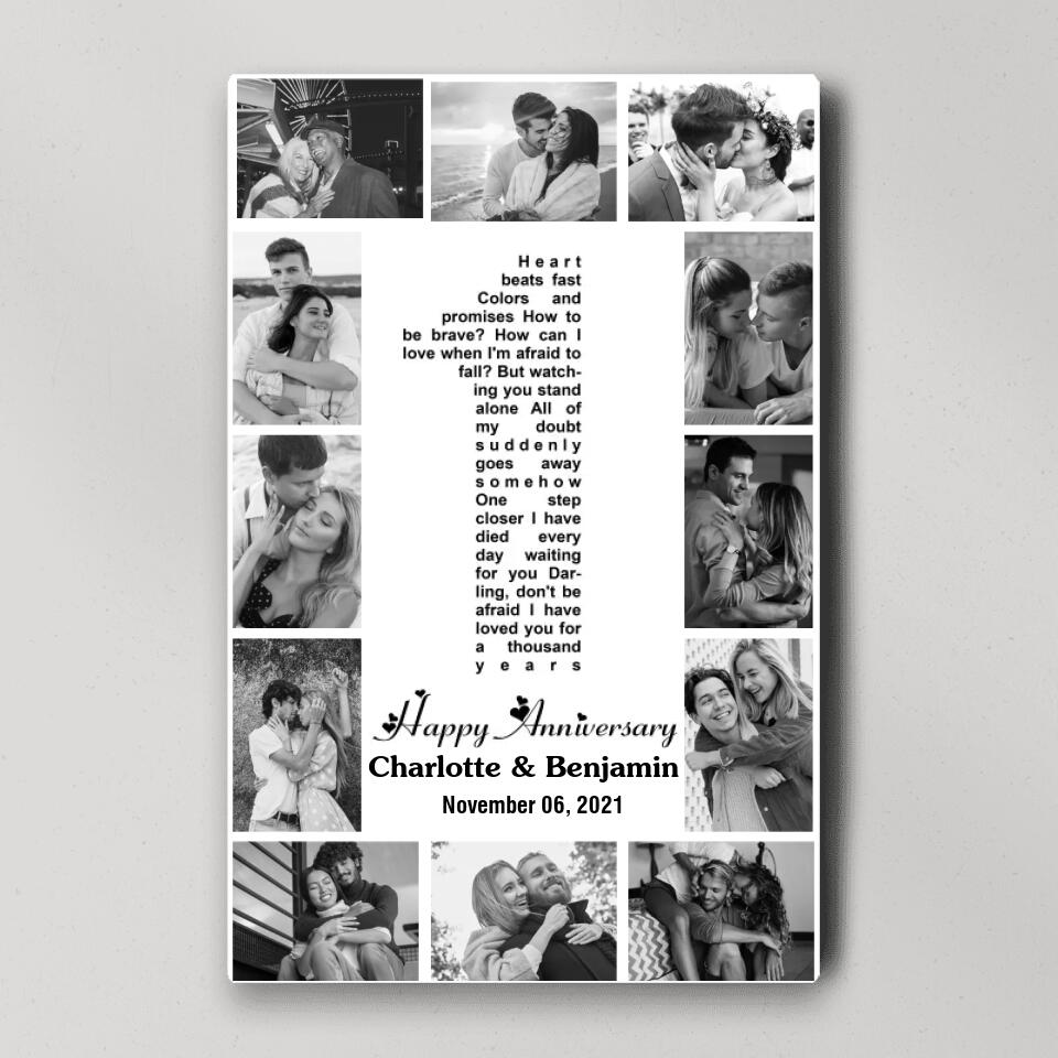 1 Year Anniversary Song Lyrics Photo Collage Custom Canvas Poster Anniversary Gifts For Couples