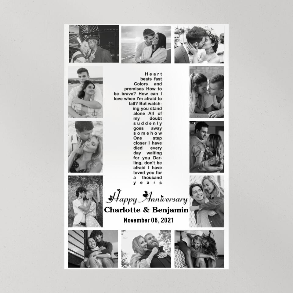1 Year Anniversary Song Lyrics Photo Collage Custom Canvas Poster Anniversary Gifts For Couples