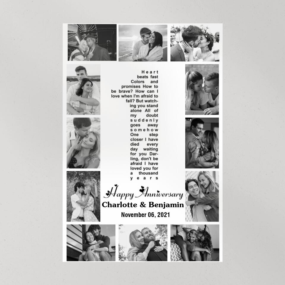 1 Year Anniversary Song Lyrics Photo Collage Custom Canvas Poster Anniversary Gifts For Couples