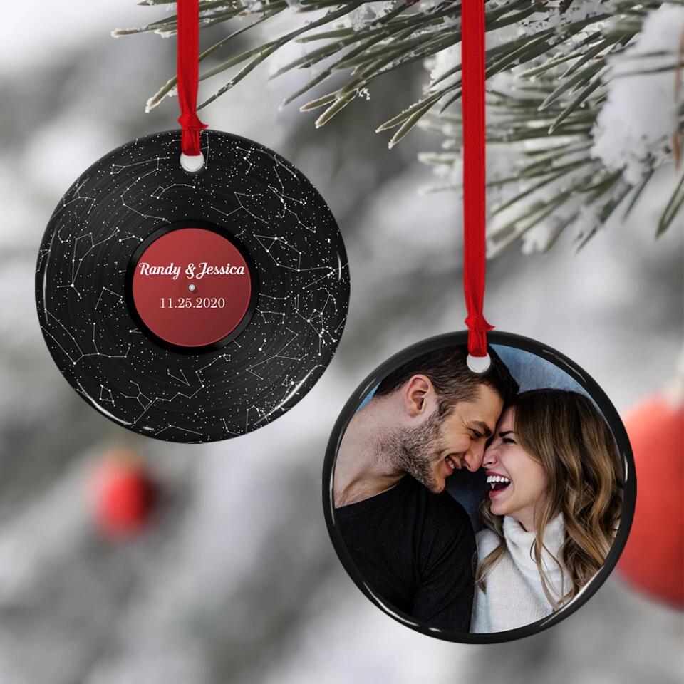 Personalized Valentine Gifts - Custom Star Map Christmas Circle Ornament 2 Sided