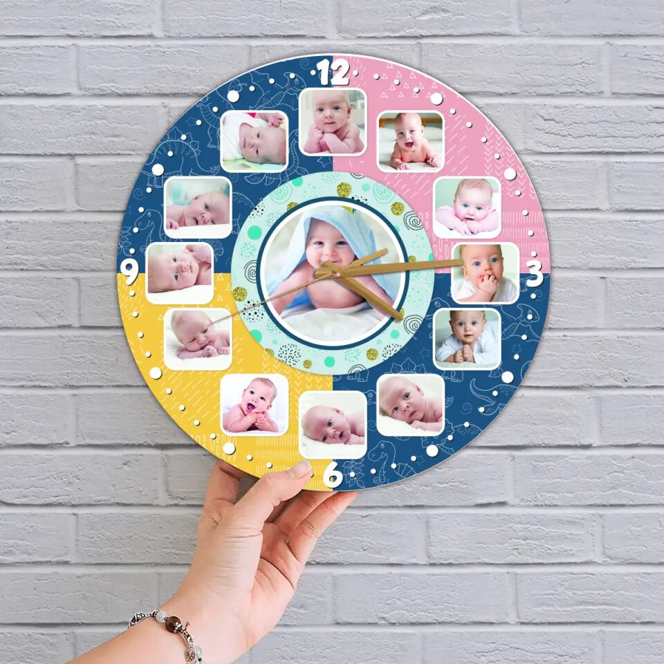 Baby Photos Custom Collage - Personalized Wall Clock - Best Gifts for Baby Parents | 211IHPLNWC483