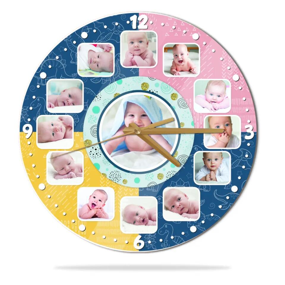 Baby Photos Custom Collage - Personalized Wall Clock - Best Gifts for Baby Parents | 211IHPLNWC483