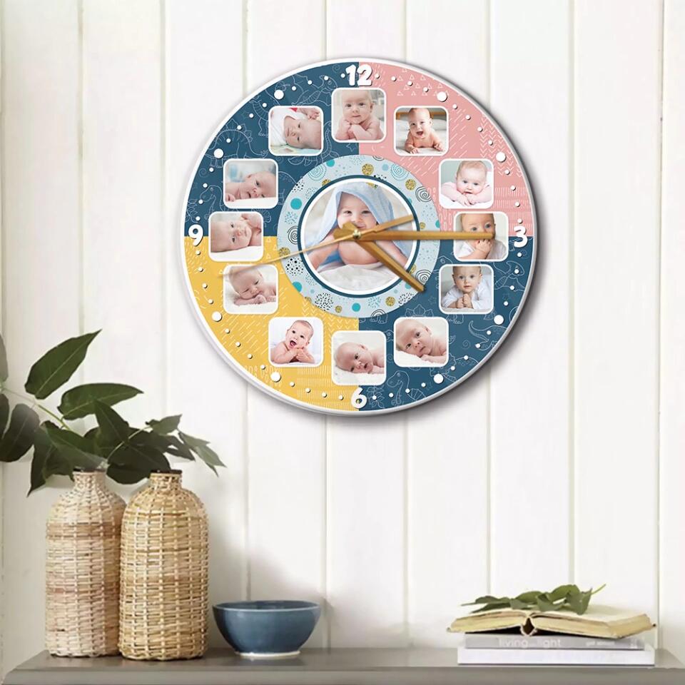 Baby Photos Custom Collage - Personalized Wall Clock - Best Gifts for Baby Parents | 211IHPLNWC483