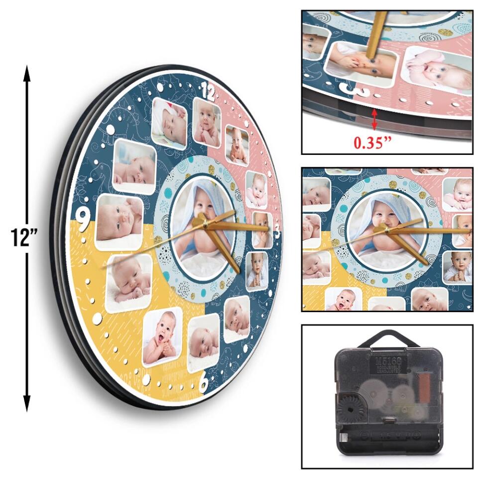 Baby Photos Custom Collage - Personalized Wall Clock - Best Gifts for Baby Parents | 211IHPLNWC483