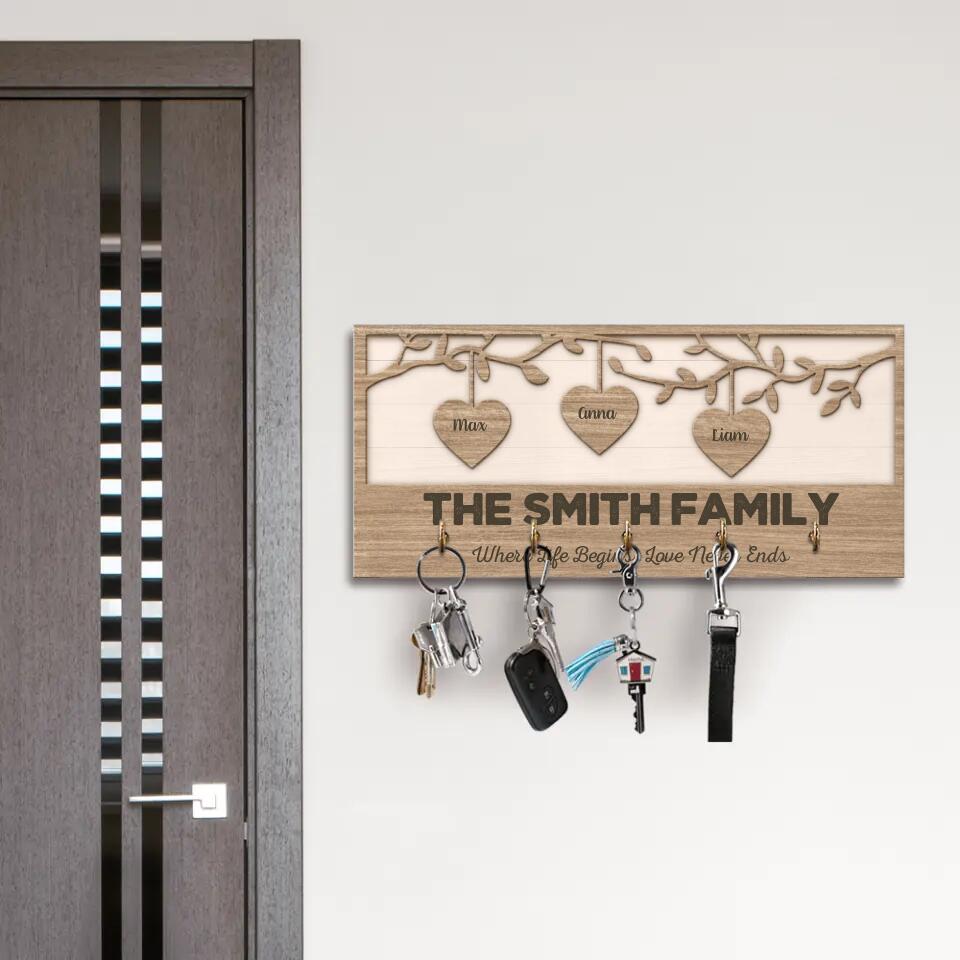 Where Life Begins Love Never Ends - Housewarming Gifts - Custom Key Holder - Anniversary Gifts