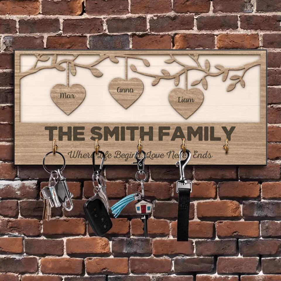 Where Life Begins Love Never Ends - Housewarming Gifts - Custom Key Holder - Anniversary Gifts