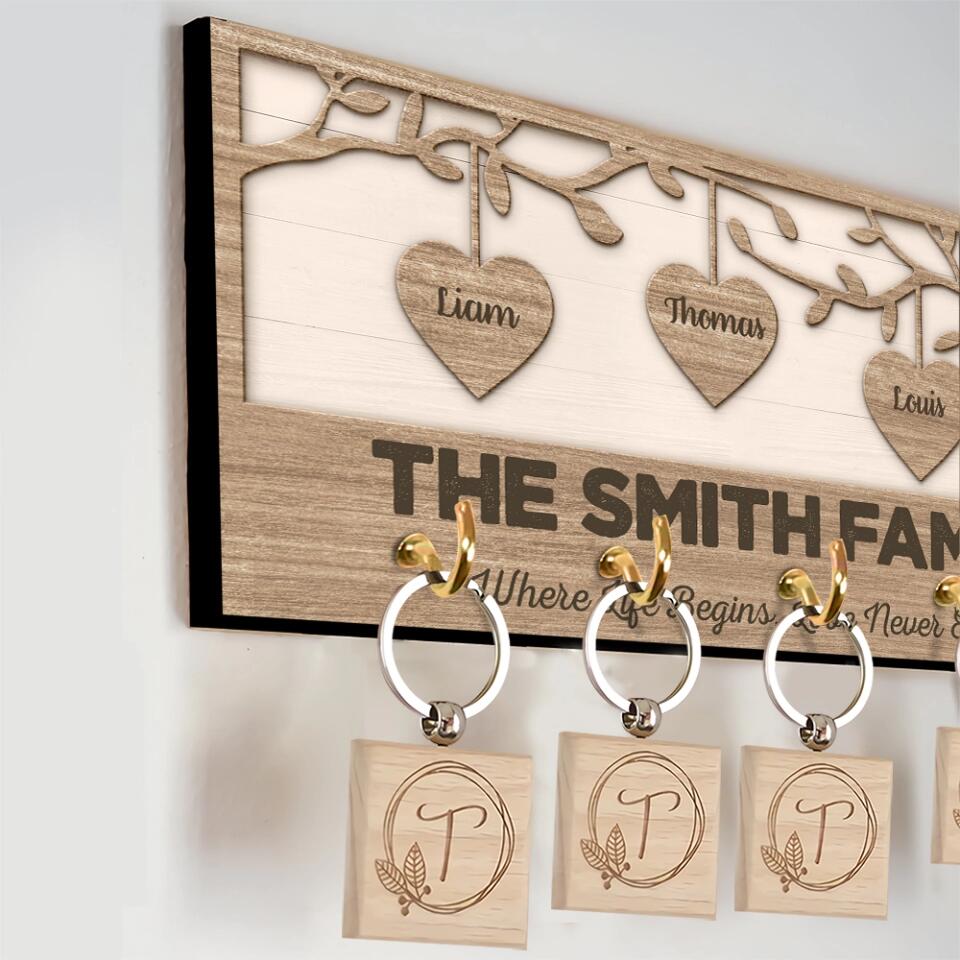 Where Life Begins Love Never Ends - Housewarming Gifts - Custom Key Holder - Anniversary Gifts