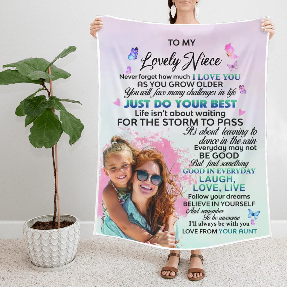 To My Lovely Niece - Never Forget That How Much I Love You - Personalized Name & Photo - Fleece Blanket - Best Gift for Niece from Aunt