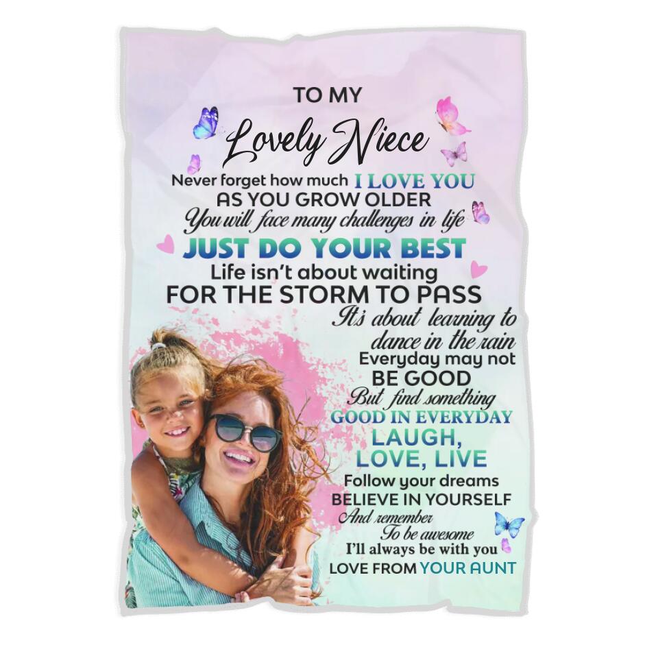 To My Lovely Niece - Never Forget That How Much I Love You - Personalized Name & Photo - Fleece Blanket - Best Gift for Niece from Aunt