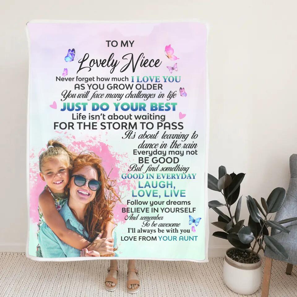 To My Lovely Niece - Never Forget That How Much I Love You - Personalized Name & Photo - Fleece Blanket - Best Gift for Niece from Aunt