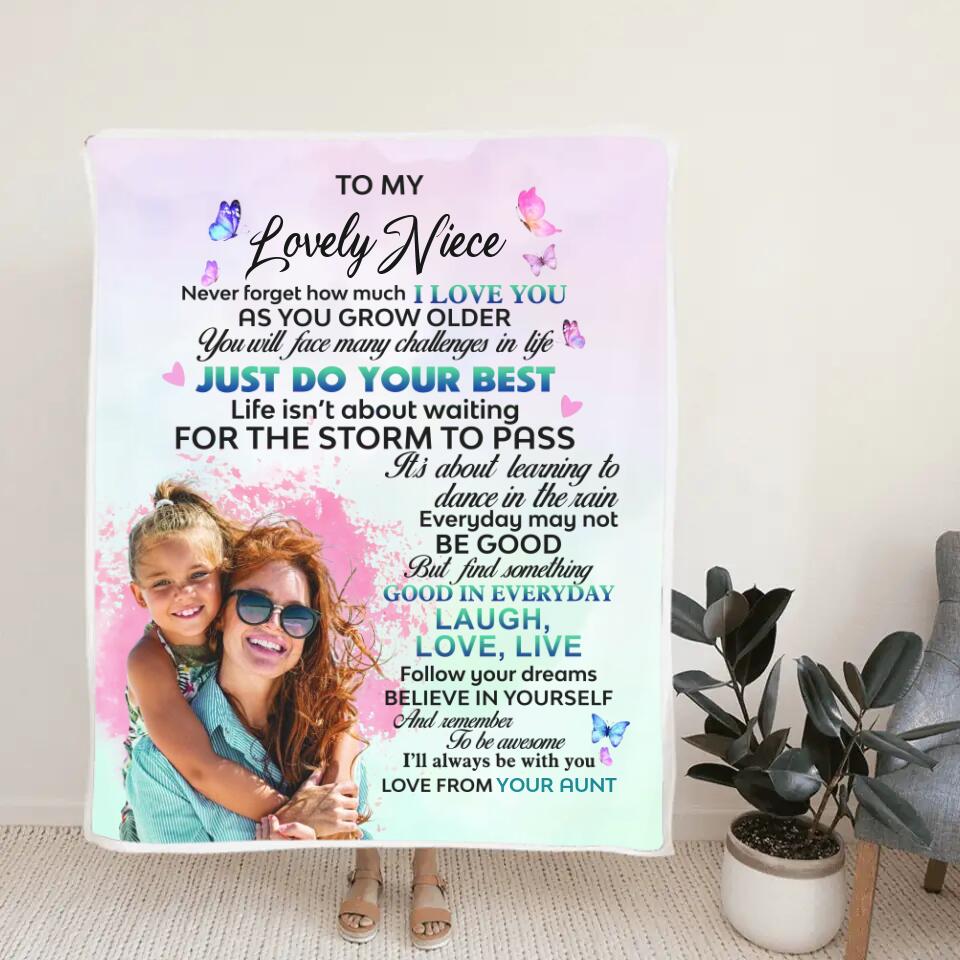 To My Lovely Niece - Never Forget That How Much I Love You - Personalized Name & Photo - Fleece Blanket - Best Gift for Niece from Aunt