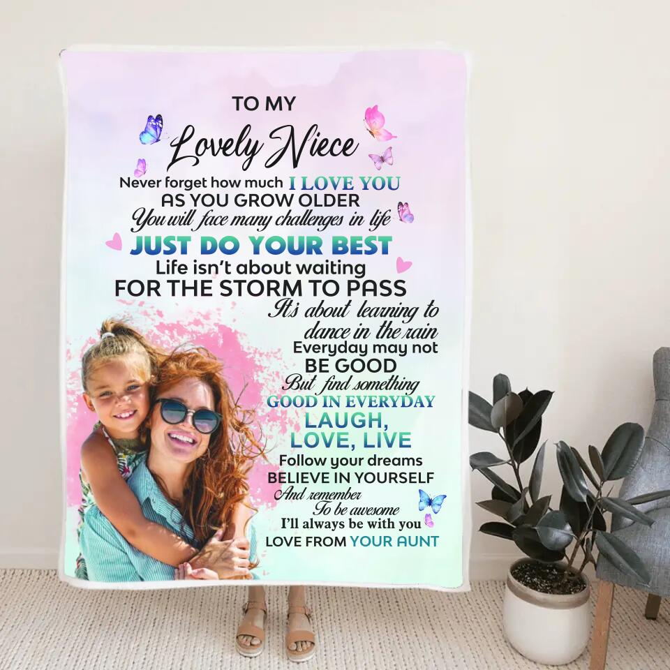 To My Lovely Niece - Never Forget That How Much I Love You - Personalized Name & Photo - Fleece Blanket - Best Gift for Niece from Aunt