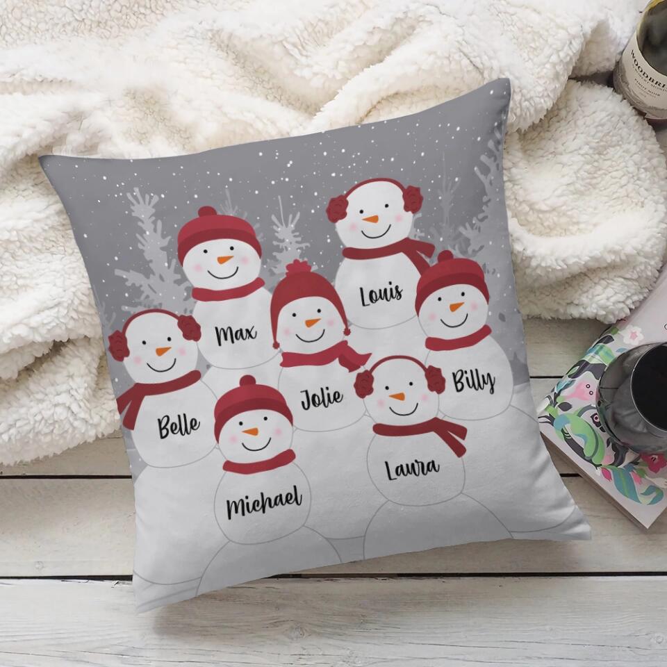Snowman Family Personalized Throw Pillow - Custom Snowman Pillow - Christmas Gifts for Family Members, Couples