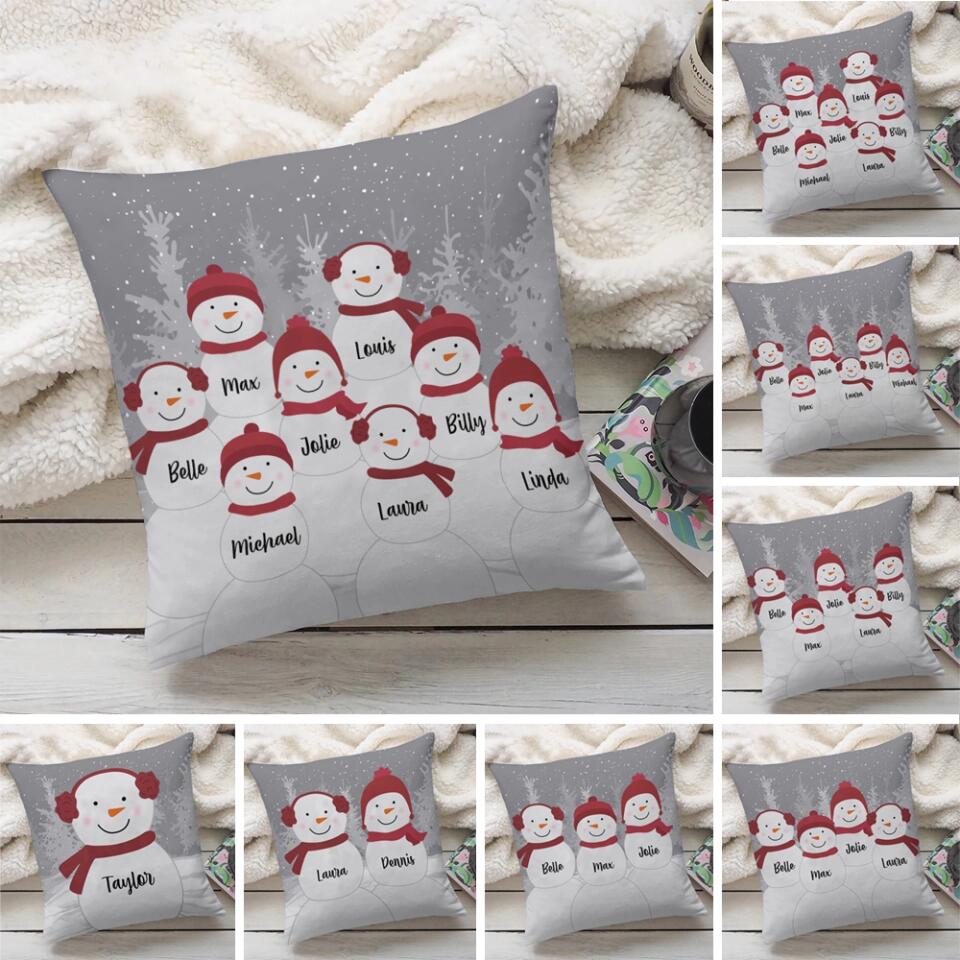 Snowman Family Personalized Lumbar Throw Pillow, Family Custom Pillow, Christmas Home Decor, Gifts for Christmas - 211IHNBNPI816