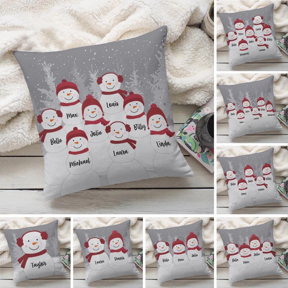 Snowman Family Personalized Throw Pillow - Custom Snowman Pillow - Christmas Gifts for Family Members, Couples