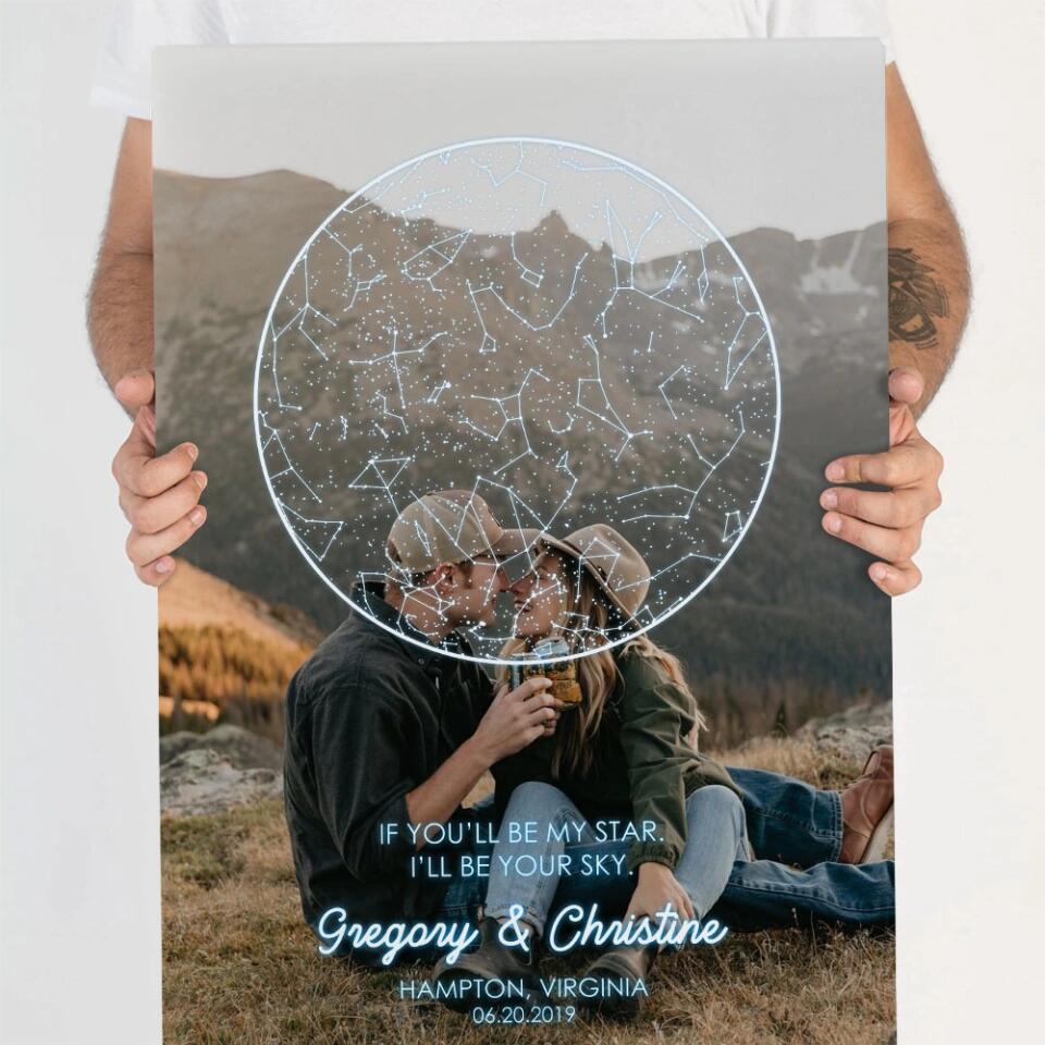 If You'll Be My Star I'll Be Your Sky Custom Star Map Canvas Poster Anniversary Gift For Couples