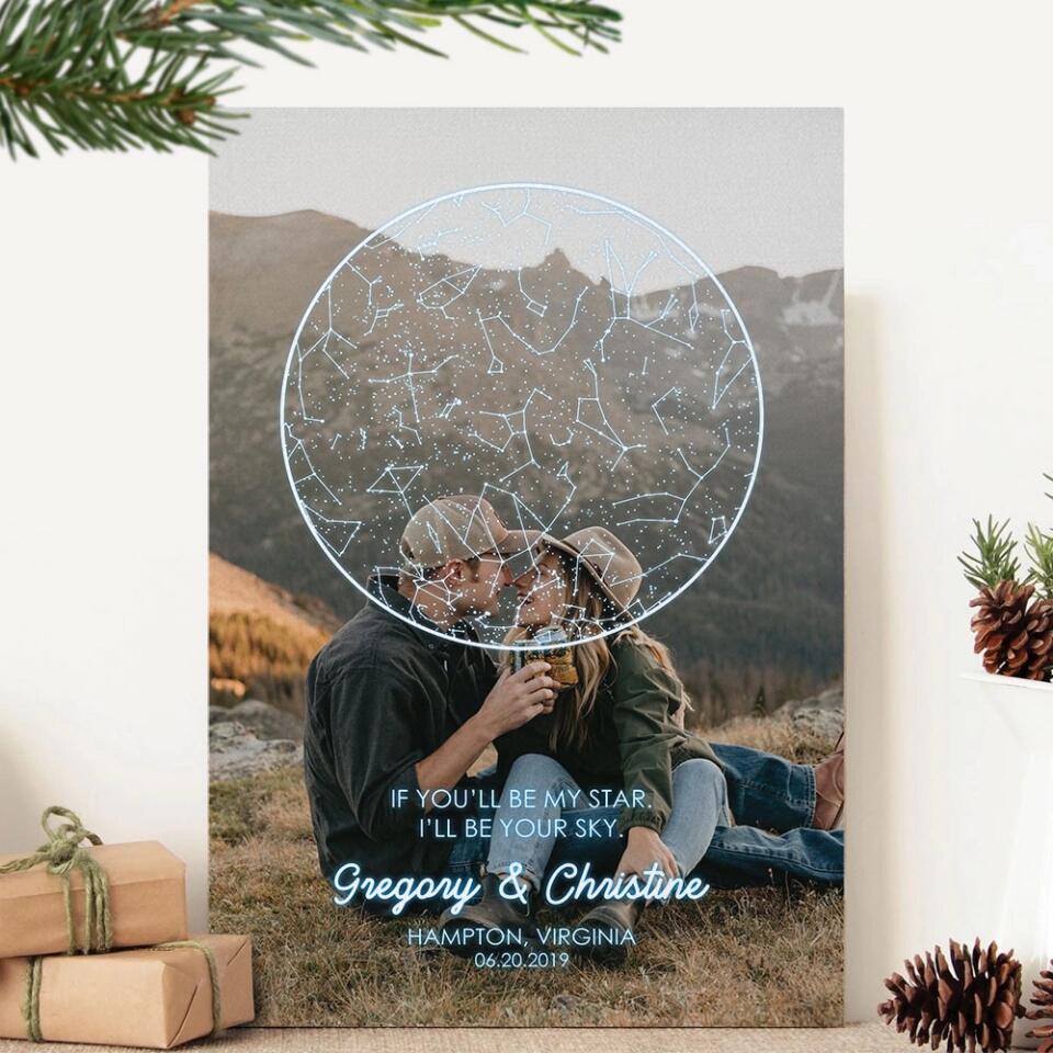 If You'll Be My Star I'll Be Your Sky Custom Star Map Canvas Poster Anniversary Gift For Couples