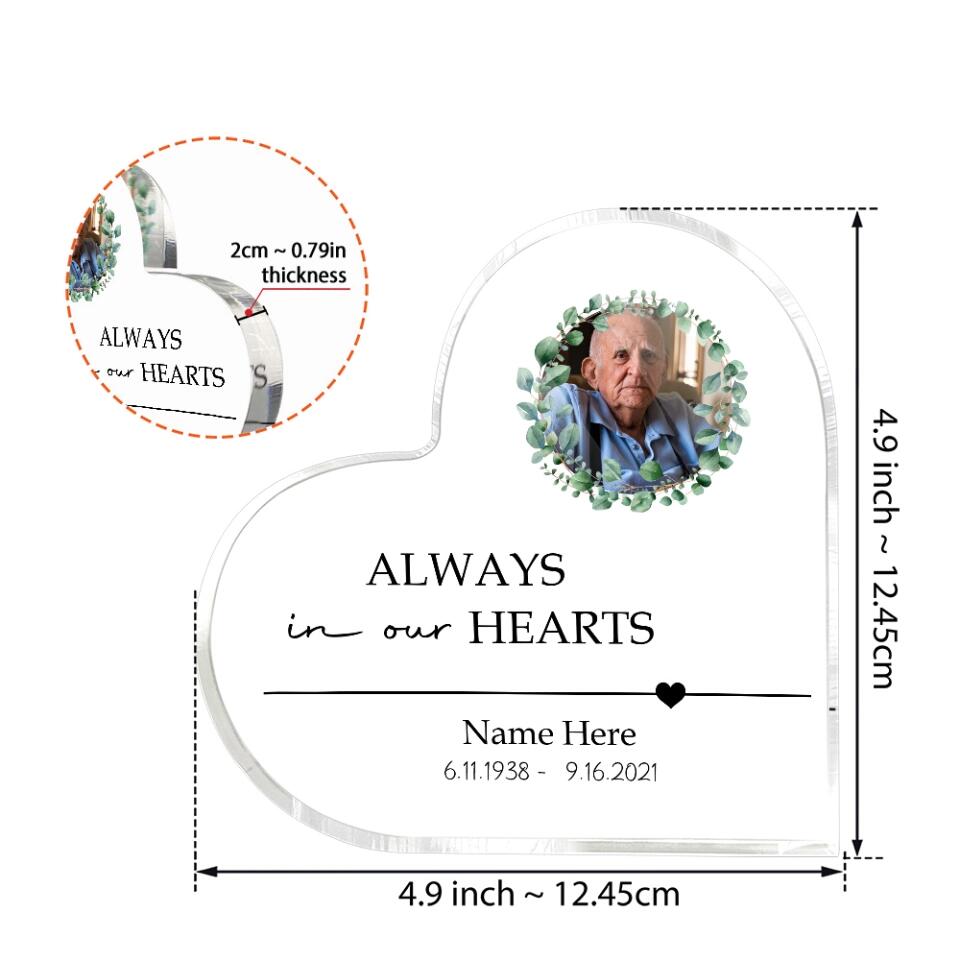 Always In Our Hearts Custom Heart Shaped Acrylic Plaque Memorial T Loveable