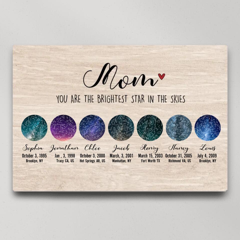 Constellation Night Sky Chart Custom Star Map Canvas Poster Birthday Gift For Mom