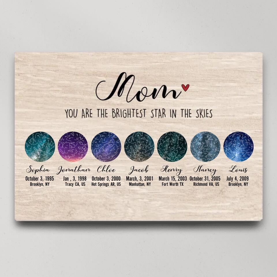 Constellation Night Sky Chart Custom Star Map Canvas Poster Birthday Gift For Mom