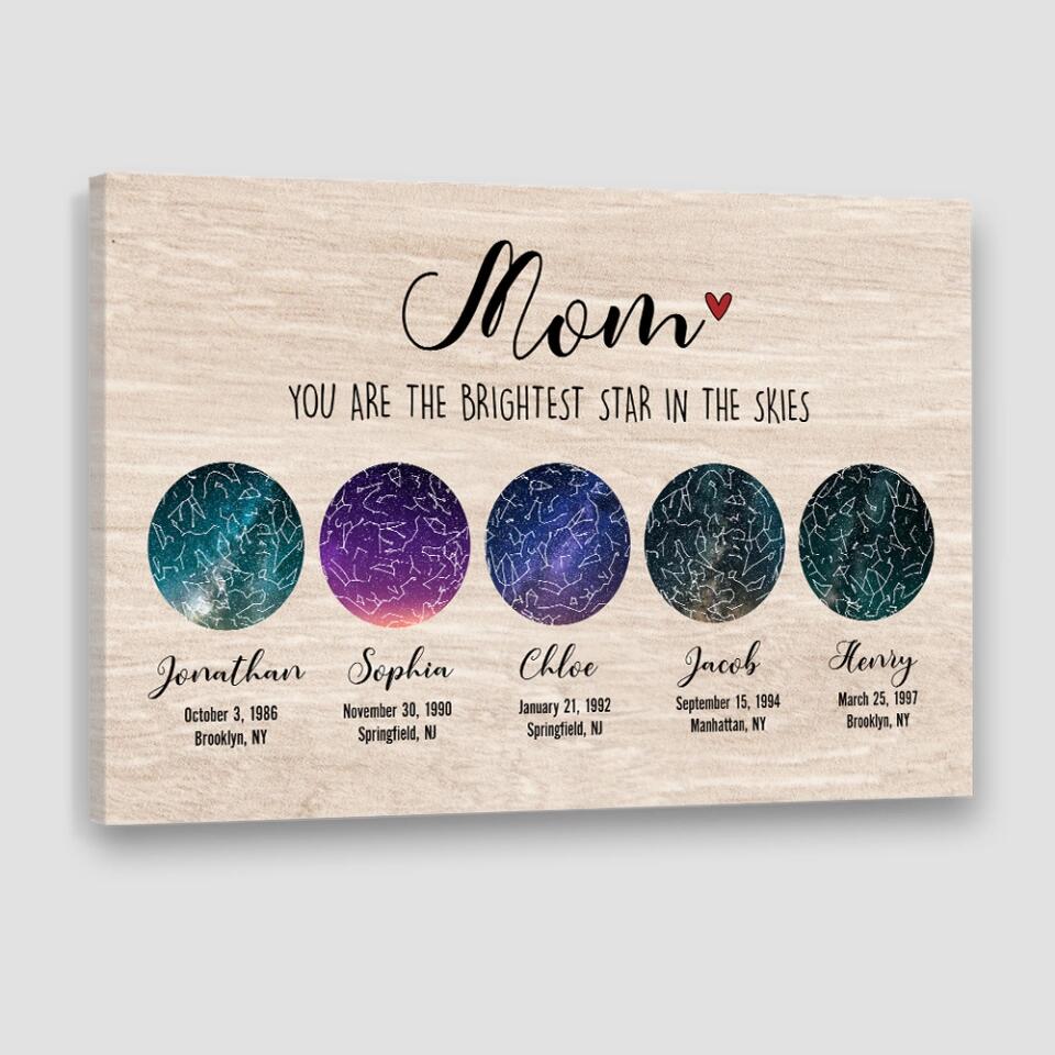 Constellation Night Sky Chart Custom Star Map Canvas Poster Birthday Gift For Mom