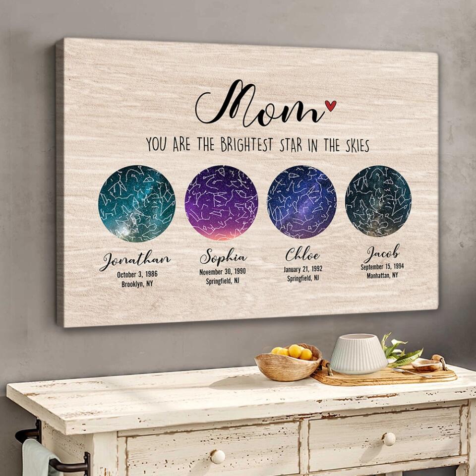 Constellation Night Sky Chart Custom Star Map Canvas Poster Birthday Gift For Mom