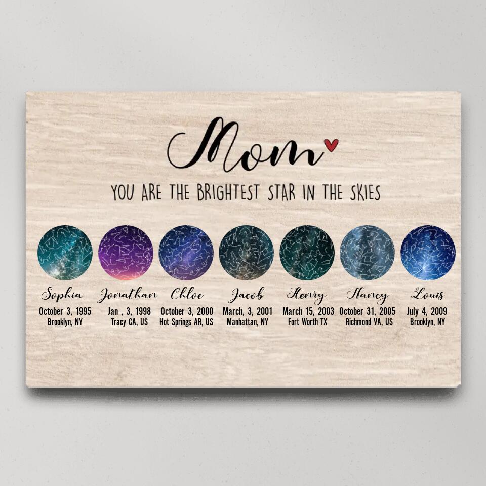 Constellation Night Sky Chart Custom Star Map Canvas Poster Birthday Gift For Mom
