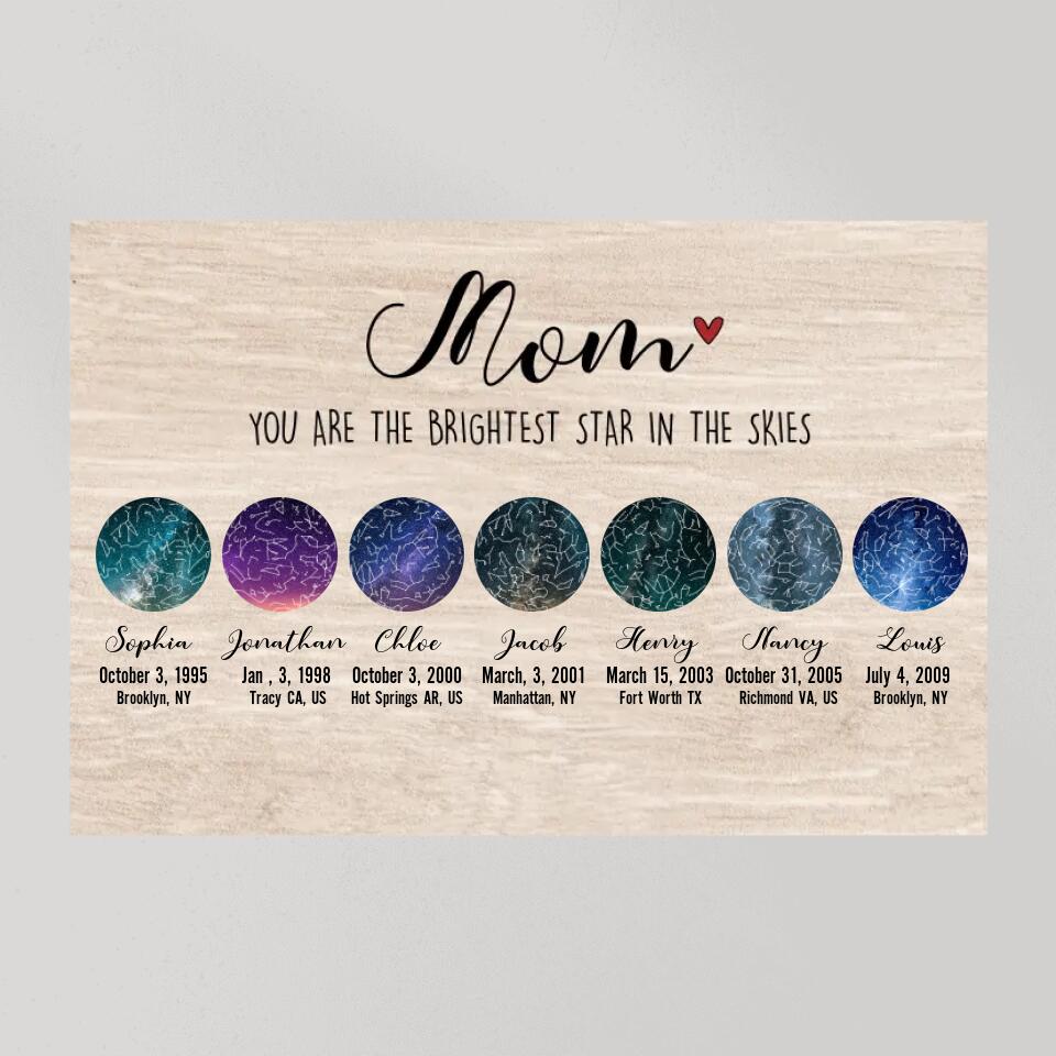 Constellation Night Sky Chart Custom Star Map Canvas Poster Birthday Gift For Mom