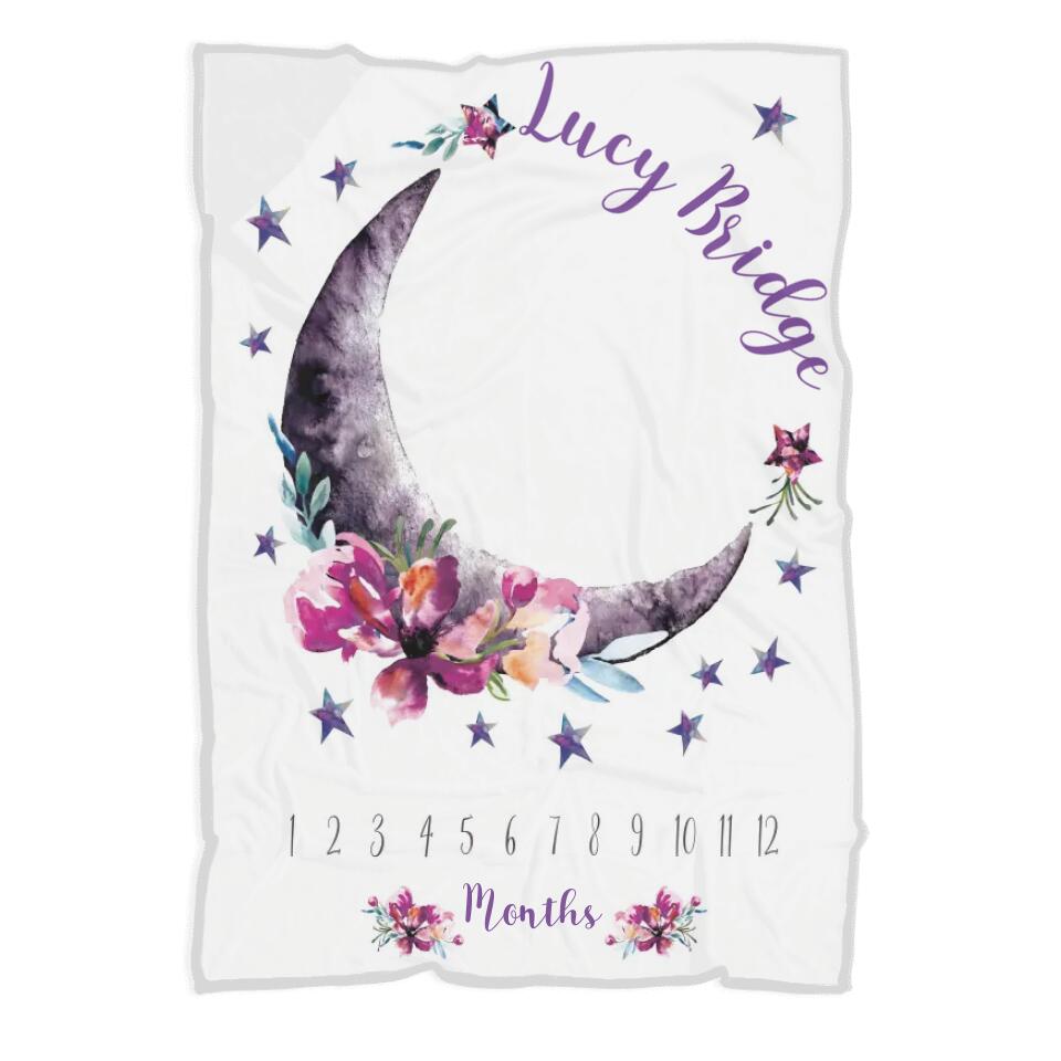 Baby Month Milestone Blanket- Moon and Stars - Celestial - Girl - Personalized Baby Blanket - New Mom Baby Shower Gift - 211IHPLNBL516