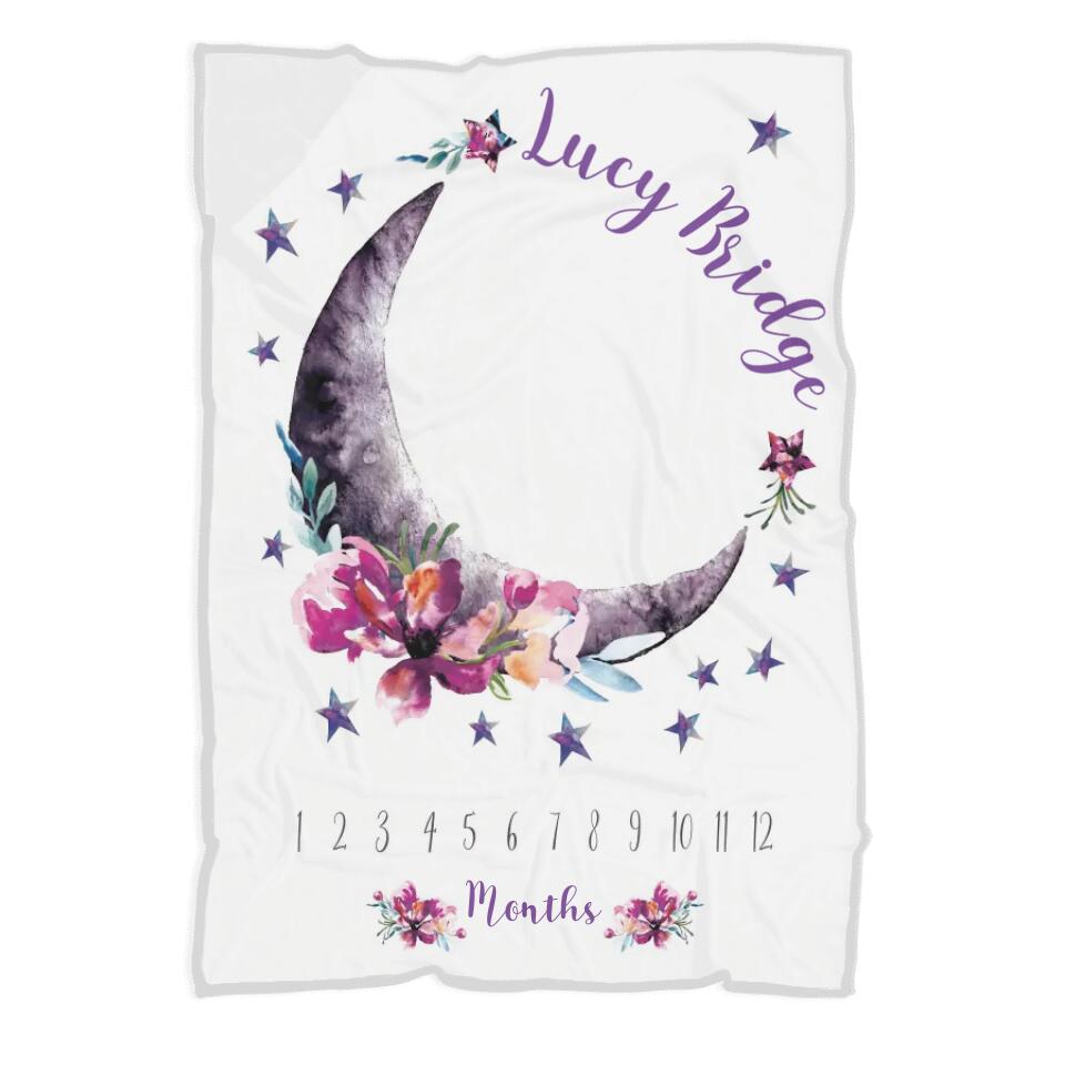 Baby Month Milestone Blanket- Moon and Stars - Celestial - Girl - Personalized Baby Blanket - New Mom Baby Shower Gift - 211IHPLNBL516