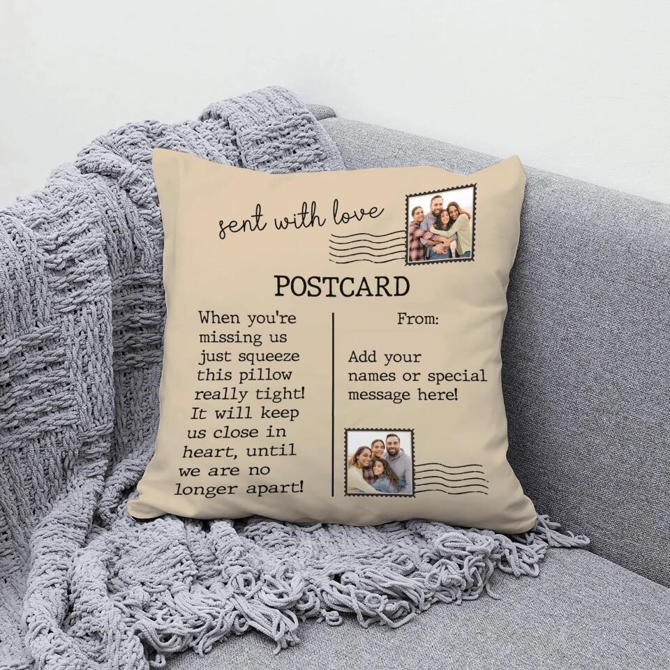 Sent with Love Postcard - When You're Missing Us Just Squeeze This Pillow Really Tight - Canvas Pillow - Best Gift for Daughter from Mother & Father - Long Distance Gifts - 211ICNNPPI135
