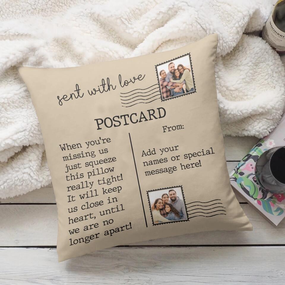 Sent with Love Postcard - When You're Missing Us Just Squeeze This Pillow Really Tight - Canvas Pillow - Best Gift for Daughter from Mother & Father - Long Distance Gifts - 211ICNNPPI135