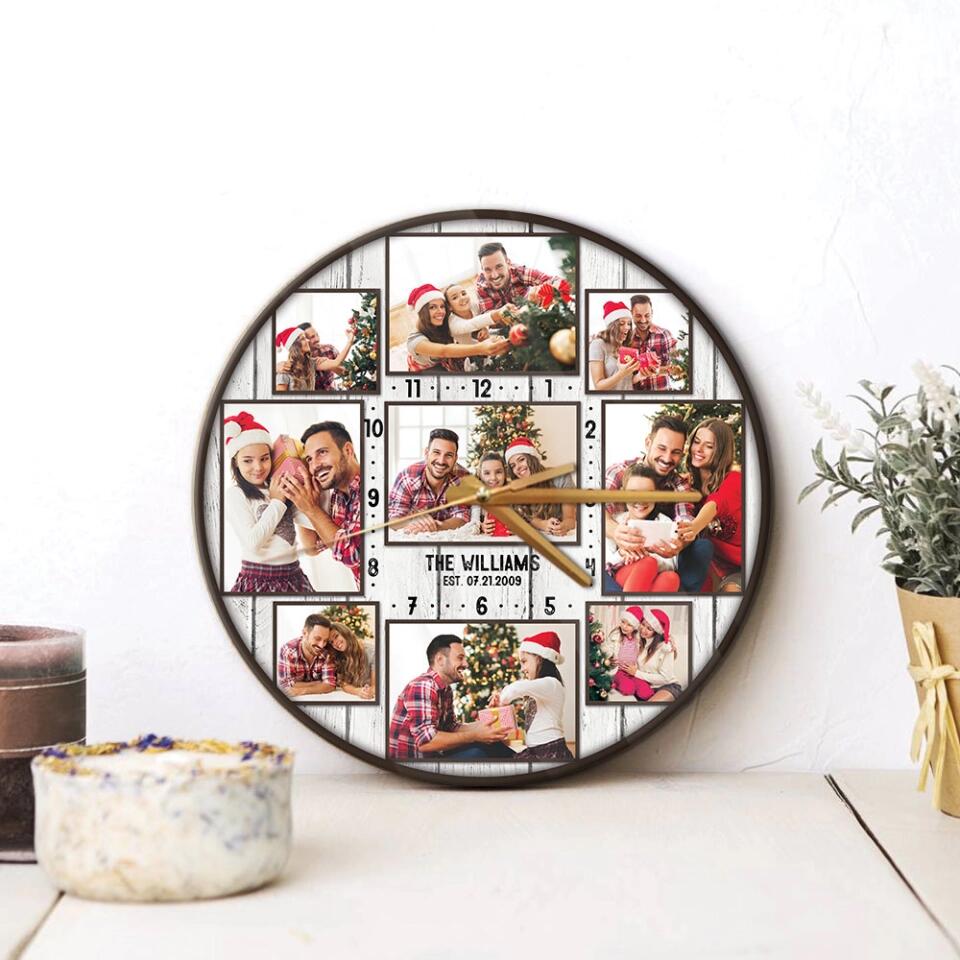 Custom Family Photo Collage - House Warming Present Idea - Custom Wall Clock - Christmas Gift For Parents