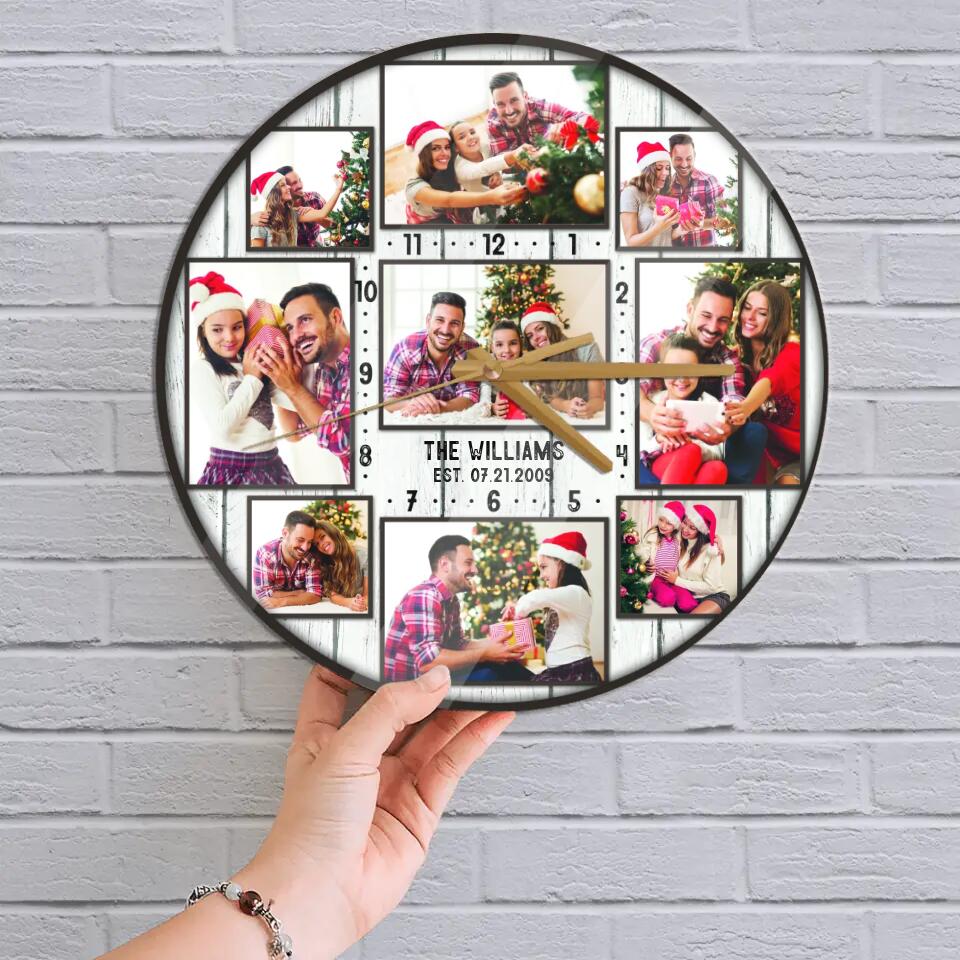 Custom Family Photo Collage - House Warming Present Idea - Custom Wall Clock - Christmas Gift For Parents