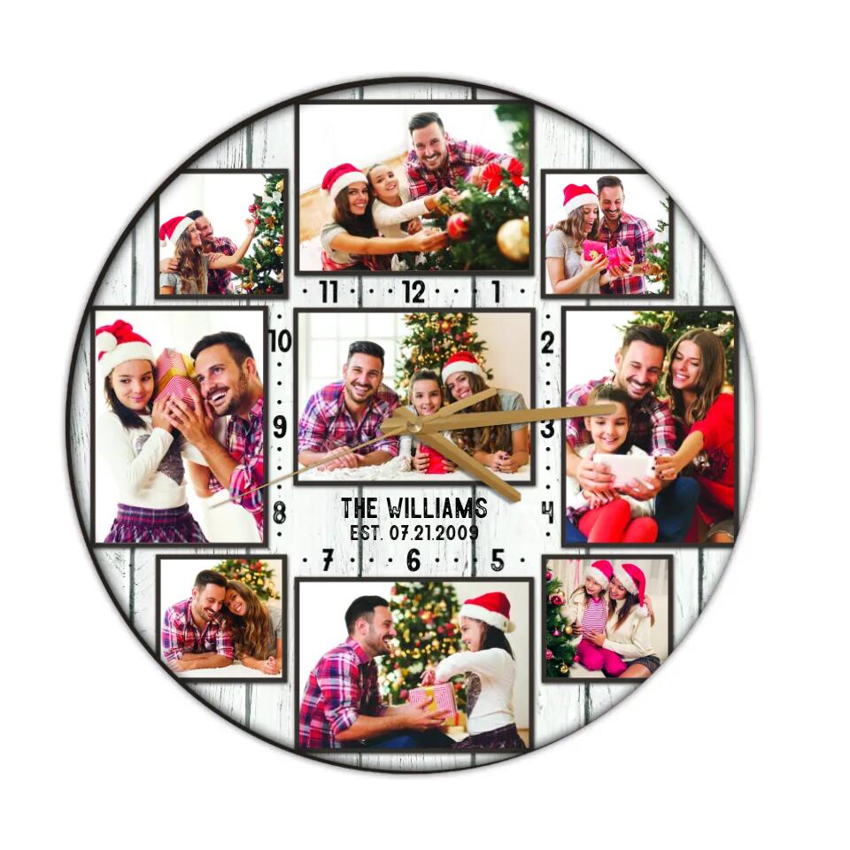 Custom Family Photo Collage - House Warming Present Idea - Custom Wall Clock - Christmas Gift For Parents