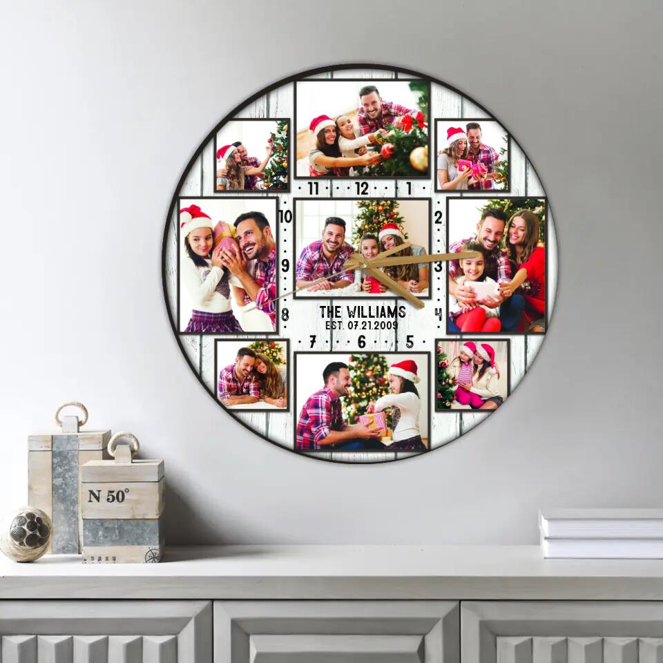 Custom Family Photo Collage - House Warming Present Idea - Custom Wall Clock - Christmas Gift For Parents