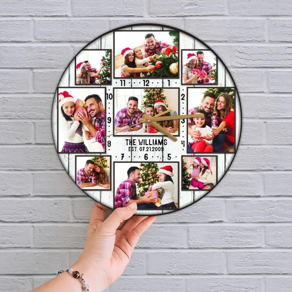 Custom Family Photo Collage - House Warming Present Idea - Custom Wall Clock - Christmas Gift For Parents