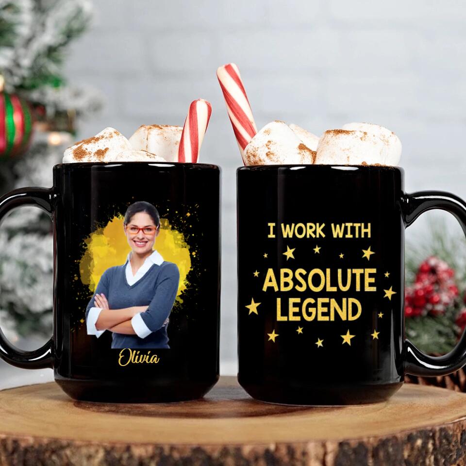 I Work With Absolute Legend - Personalized Black Mug - Christmas Gift for Boss or Coworker