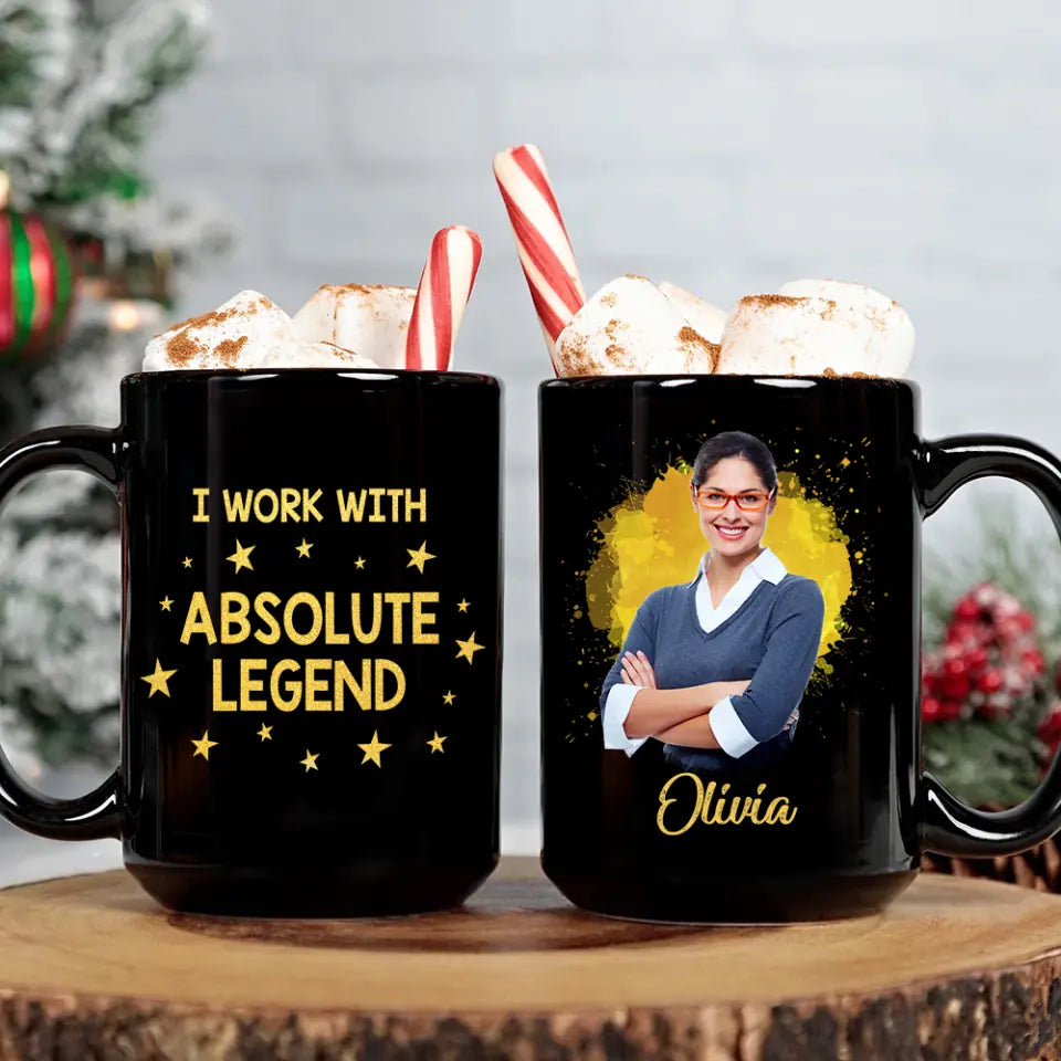 I Work With Absolute Legend - Personalized Black Mug - Christmas Gift for Boss or Coworker