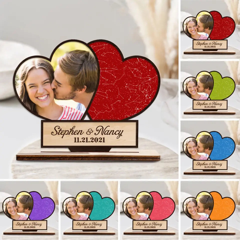 Night Sky Heart, Customizable Photo, Heart Shape - Personalized Wooden Plaque 3 Layers - Best Birthday Valentine Anniversary Gift for Him Her Couple - 211IHPBNWP508