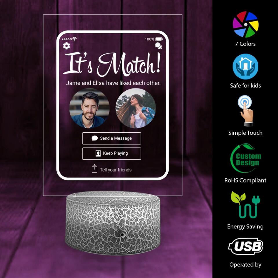 It's A Match - Personalized Acrylic Plaque LED Light With Photos