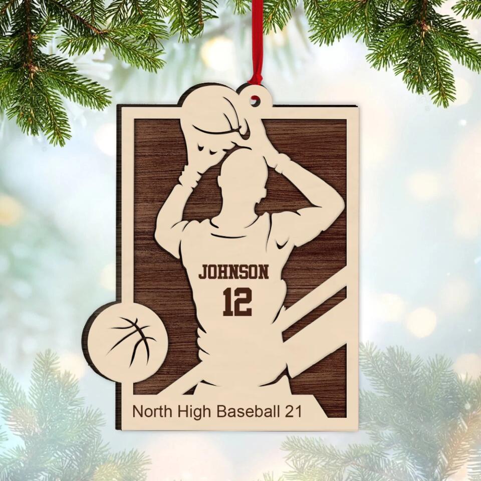 Personalized Baseball Player Name & Shirt's Number 2 Layered Wooden Ornament