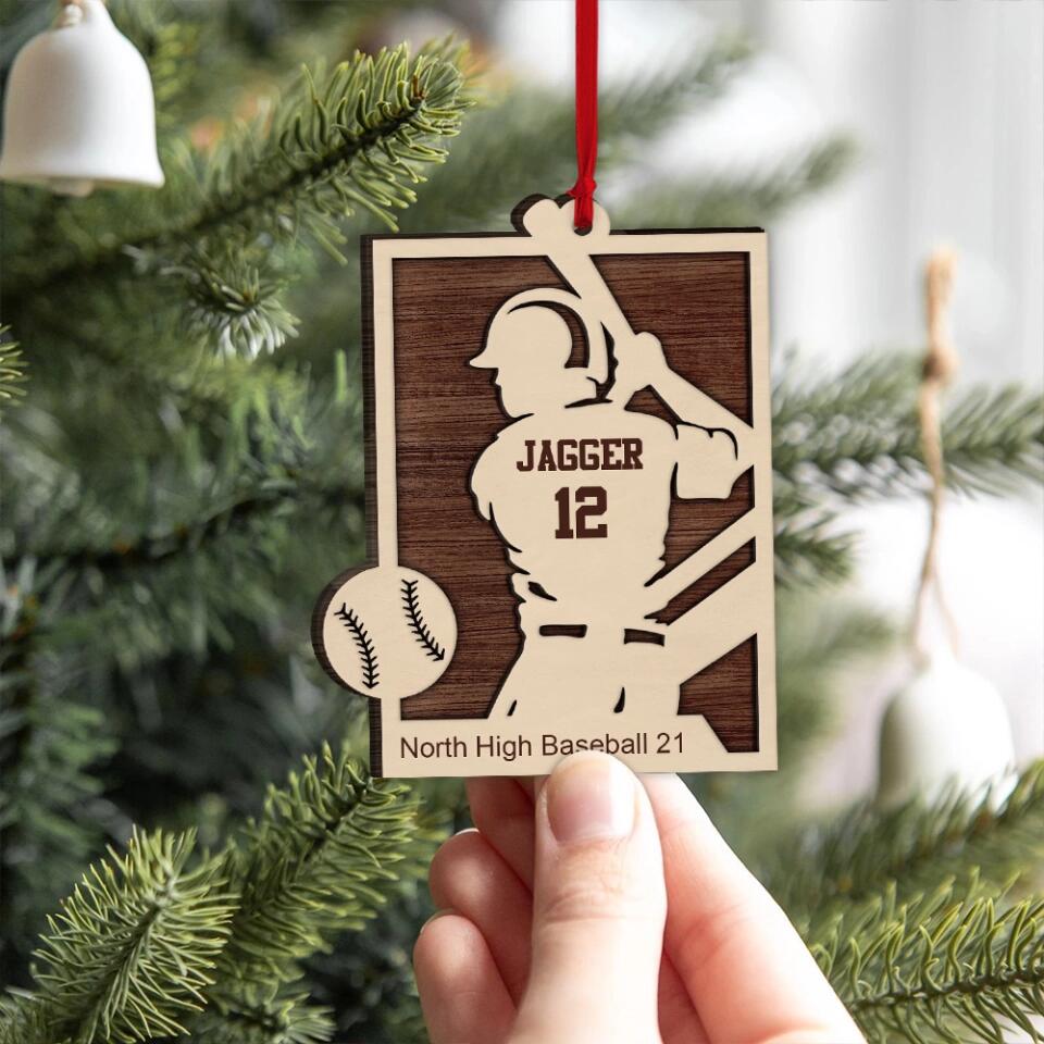 Personalized Baseball Player Name & Shirt's Number 2 Layered Wooden Ornament