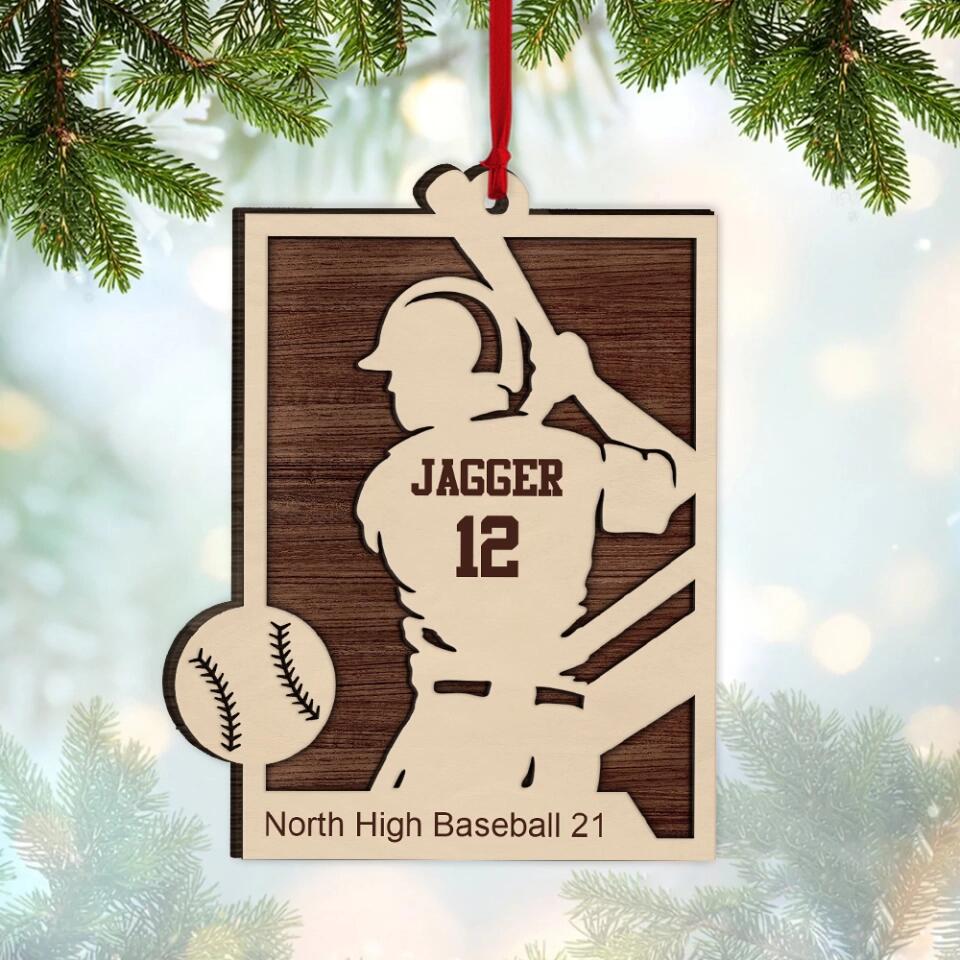 Personalized Baseball Player Name & Shirt's Number 2 Layered Wooden Ornament