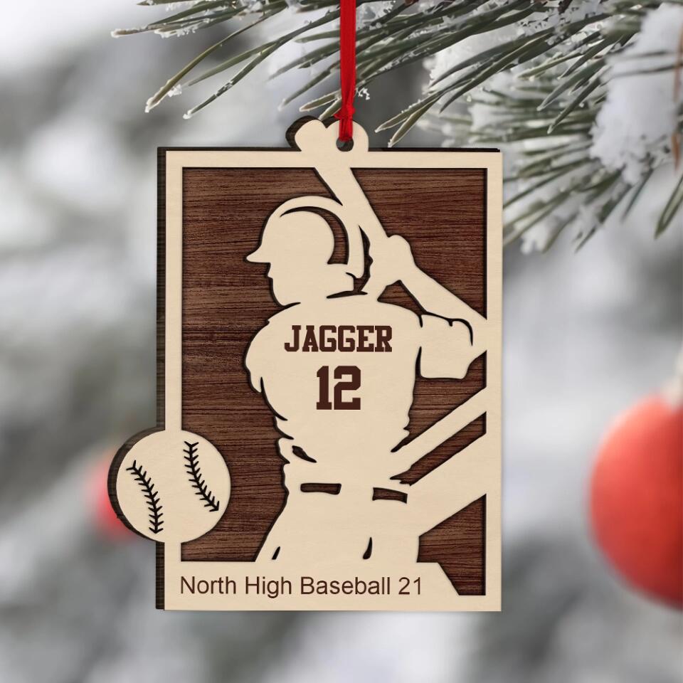 Personalized Baseball Player Name & Shirt's Number 2 Layered Wooden Ornament