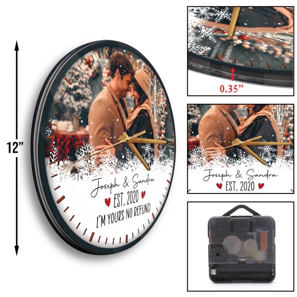 Couple Wooden Sign I'm Yours, No Refund - Personalized Christmas Wall Clock Home Decor - Gift for Him Her Wife Husband Couples