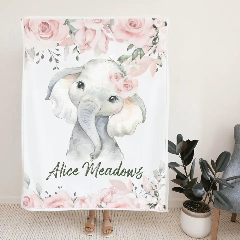 Lovely Floral Style - Cute Animal Theme - Personalized Baby Name - Custom Nickname - Blanket - Best Gift for 3 Months 7 Month Baby Kid Toddler - 211ICNLNBL159