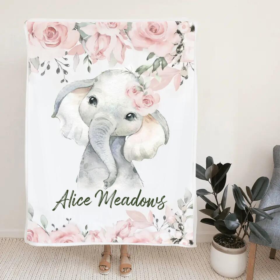 Lovely Floral Style - Cute Animal Theme - Personalized Baby Name - Custom Nickname - Blanket - Best Gift for 3 Months 7 Month Baby Kid Toddler - 211ICNLNBL159
