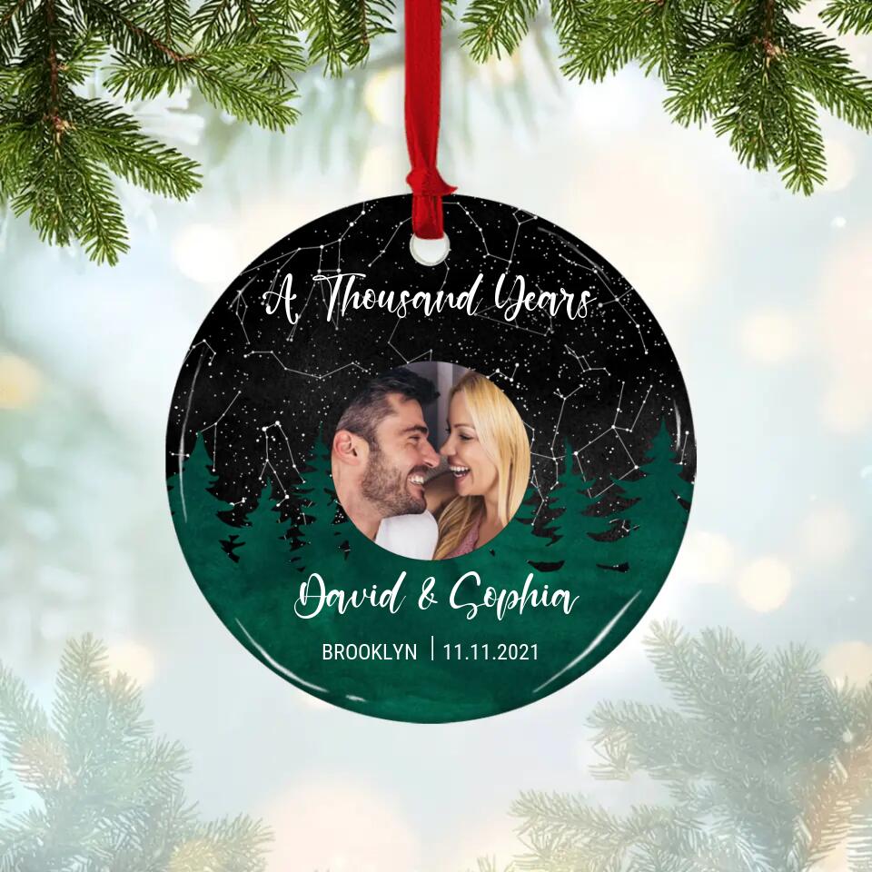 Night Star Map, Custom Favorite Song & Photo - Personalized Ceramic Ornament